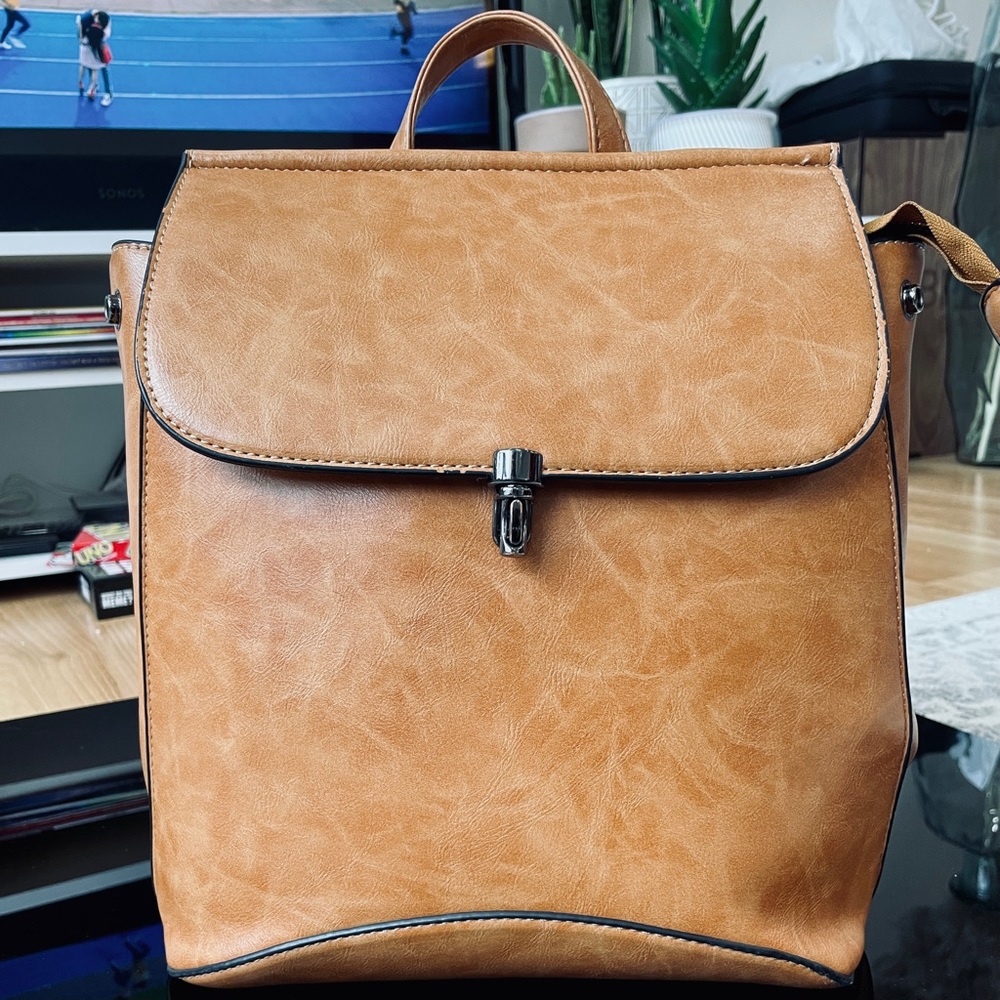 Tan Leather Convertible Backpack Purse